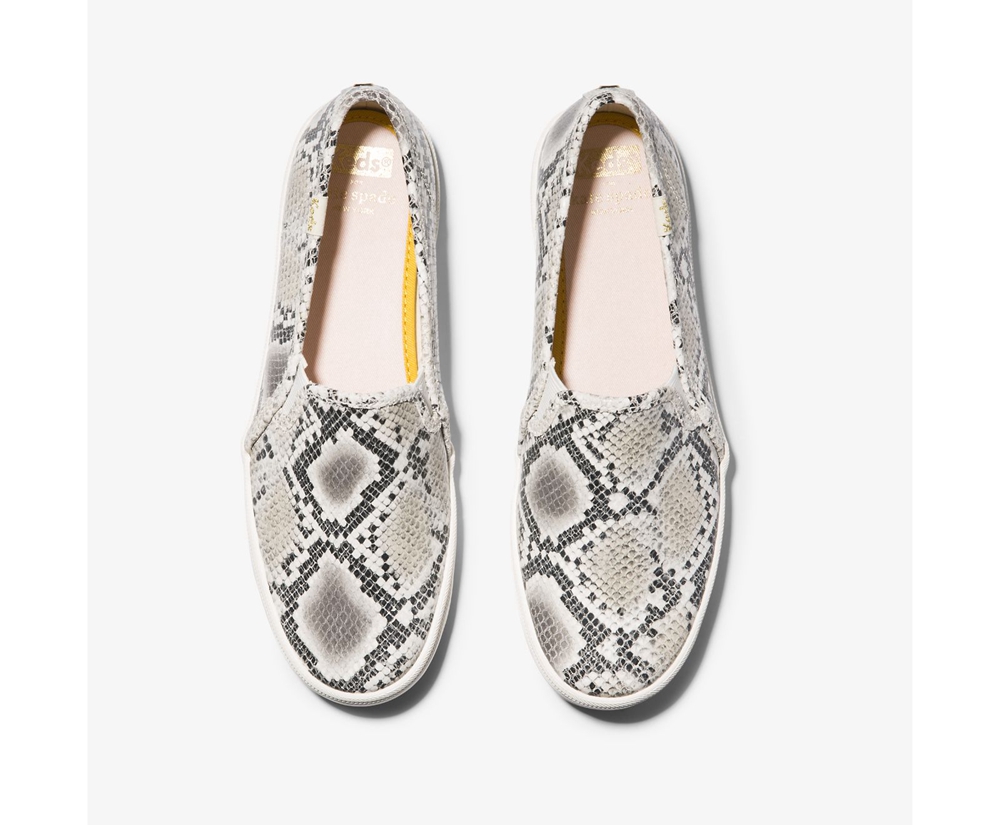 Slip Ons Keds Mujer Blancas/Negras - Kate Spade New York Double Decker Snake Cuero - 187-JVONQZ